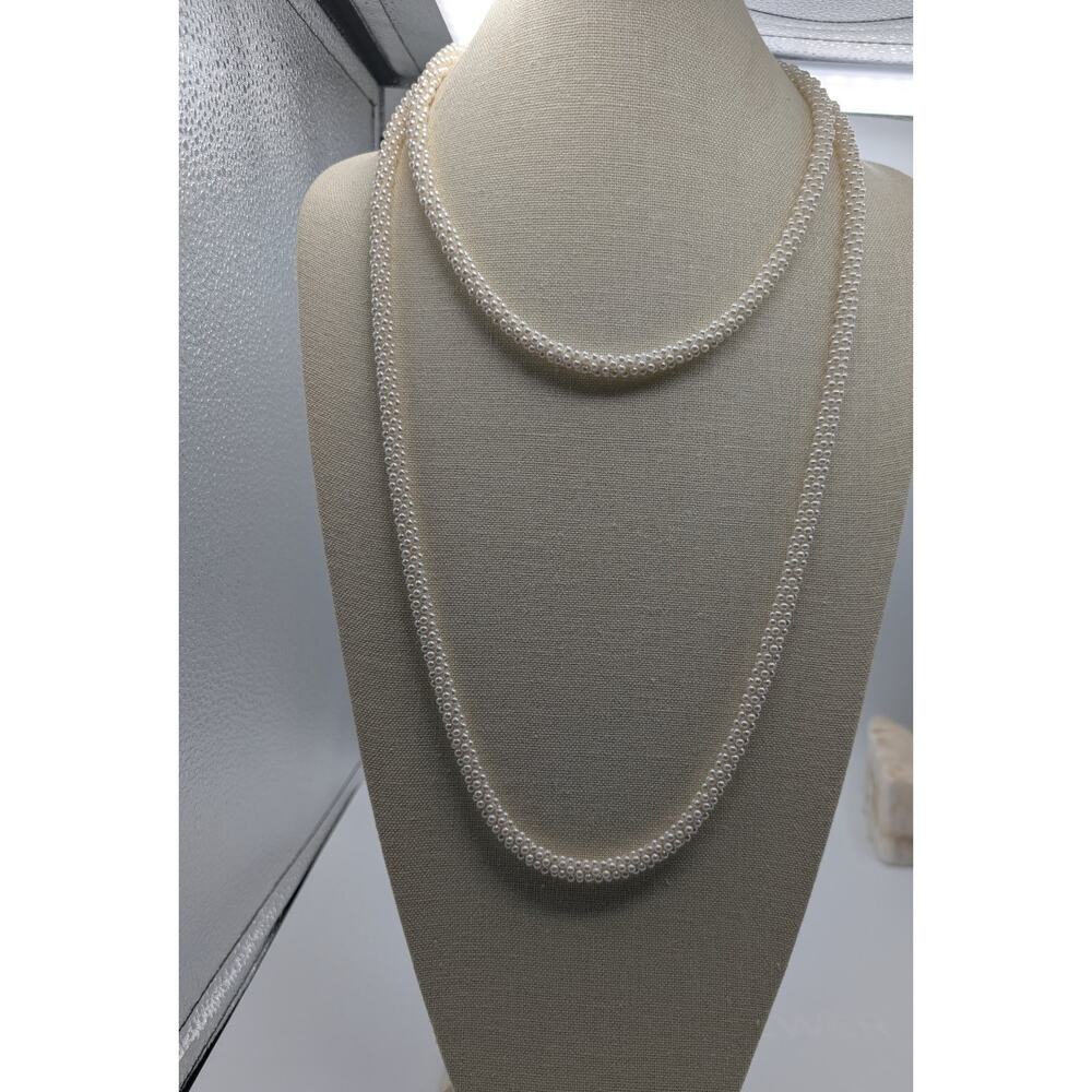 Long White Faux Pearl Rope Necklace 40+ Inch Beaded Jewelry lightweight